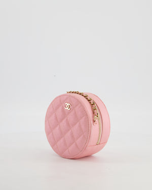 Chanel Iridescent Pink Round Clutch with Chain in Caviar Leather with Gold Hardware