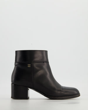 Chanel Black Leather Ankle Boots with Gold CC Logo Size EU 37
