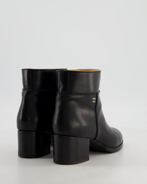 Chanel Black Leather Ankle Boots with Gold CC Logo Size EU 37