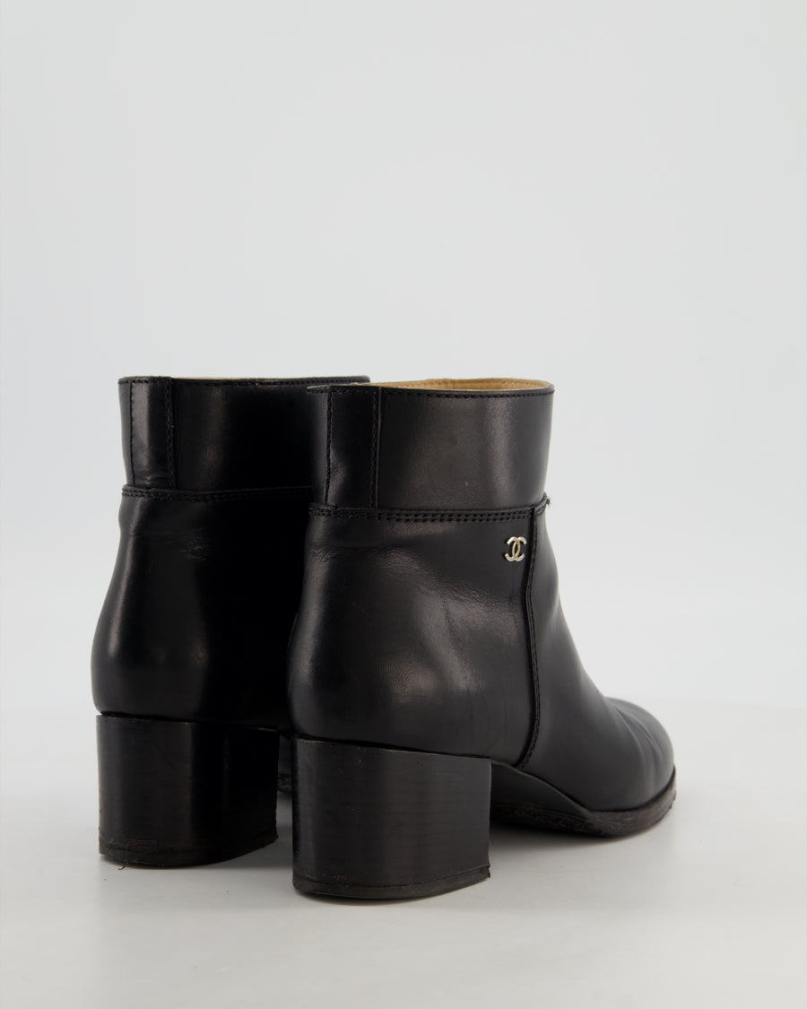 Chanel Black Leather Ankle Boots with Gold CC Logo Size EU 37
