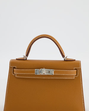 *NEW STAMP* Hermès Mini Kelly II 20 Bag in Gold Epsom Leather with Palladium Hardware