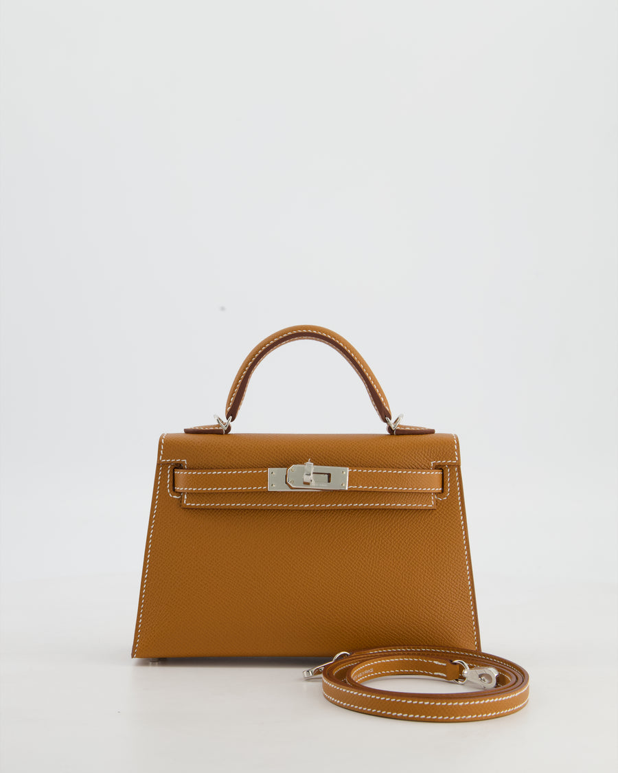 *NEW STAMP* Hermès Mini Kelly II 20 Bag in Gold Epsom Leather with Palladium Hardware