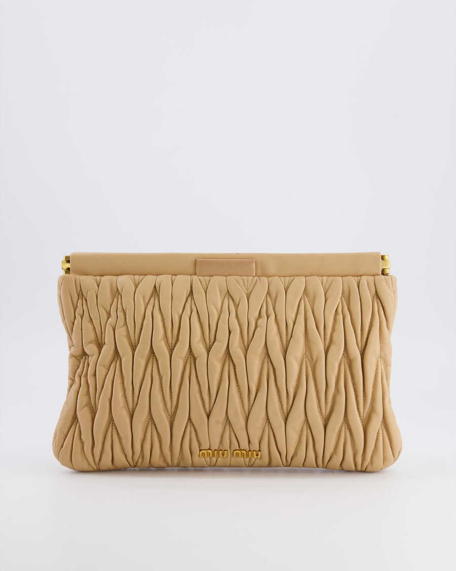 Miu Miu Beige Matelasse Leather Pouch Bag with Gold Hardware RRP £1,000