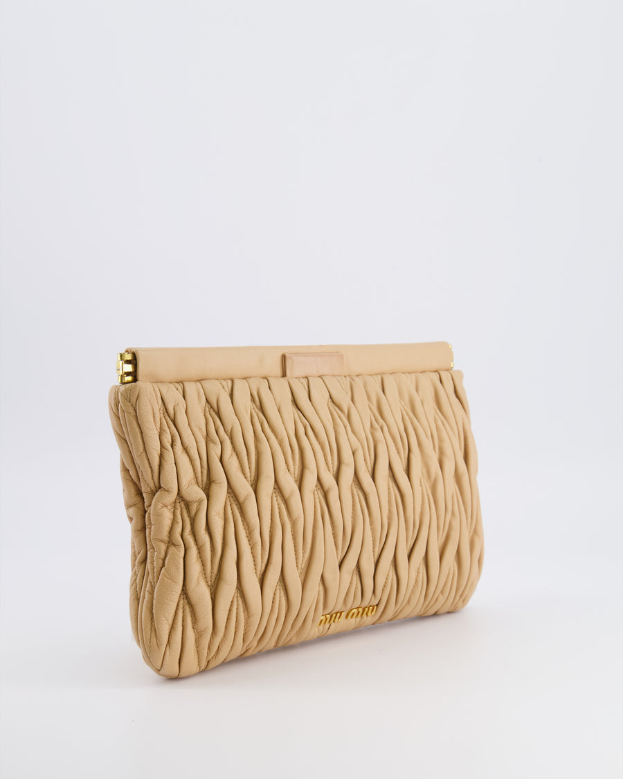 Miu Miu Beige Matelasse Leather Pouch Bag with Gold Hardware RRP £1,000