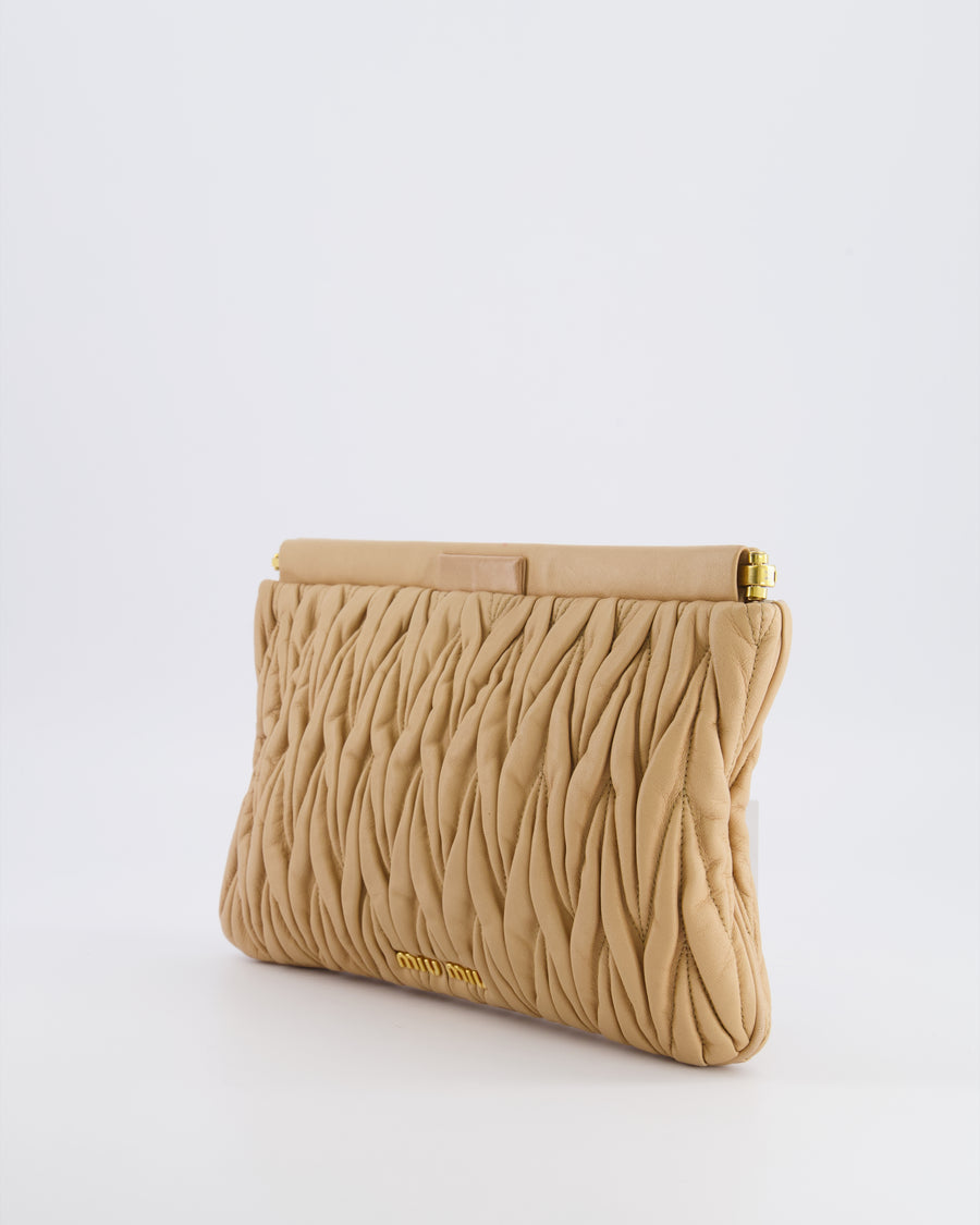 Miu Miu Beige Matelasse Leather Pouch Bag with Gold Hardware RRP £1,000