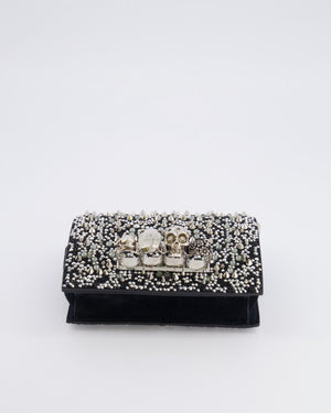 Alexander Mcqueen Black Crystal Embelished Suede Shoulder Bag with Skull and Spike Details