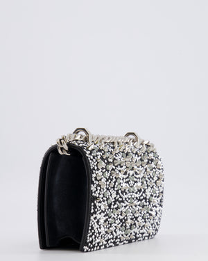 Alexander Mcqueen Black Crystal Embelished Suede Shoulder Bag with Skull and Spike Details
