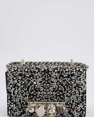 Alexander Mcqueen Black Crystal Embelished Suede Shoulder Bag with Skull and Spike Details