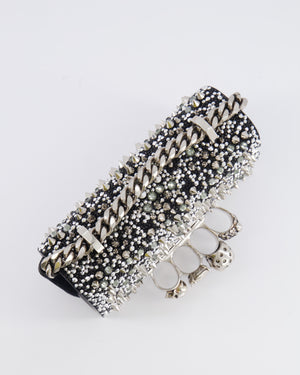 Alexander Mcqueen Black Crystal Embelished Suede Shoulder Bag with Skull and Spike Details