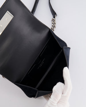 Alexander Mcqueen Black Crystal Embelished Suede Shoulder Bag with Skull and Spike Details