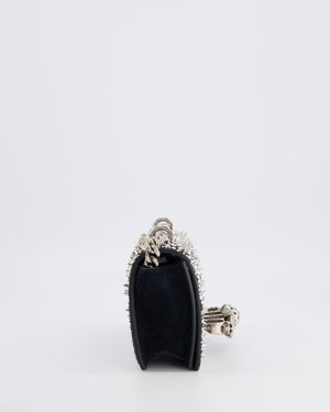 Alexander Mcqueen Black Crystal Embelished Suede Shoulder Bag with Skull and Spike Details
