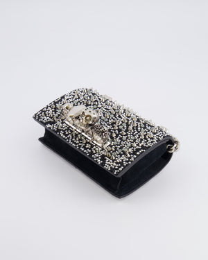 Alexander Mcqueen Black Crystal Embelished Suede Shoulder Bag with Skull and Spike Details