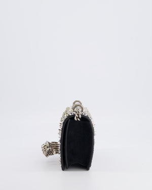 Alexander Mcqueen Black Crystal Embelished Suede Shoulder Bag with Skull and Spike Details