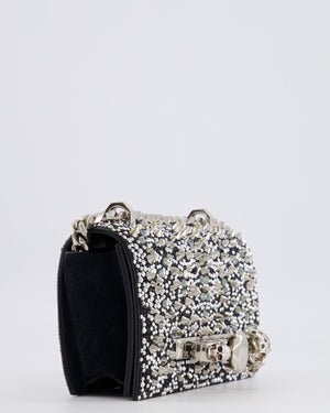 Alexander Mcqueen Black Crystal Embelished Suede Shoulder Bag with Skull and Spike Details
