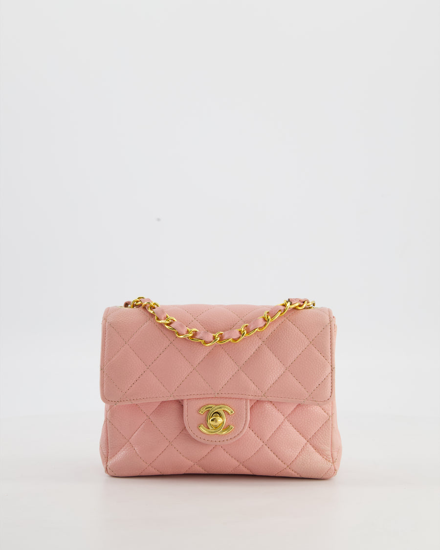 *HOT* Chanel Pink Mini Square Bag in Caviar Leather with 24K Gold Hardware