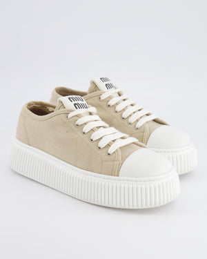 Miu Miu Beige and White Platform Trainers with Logo Details Size EU 39 RRP £730