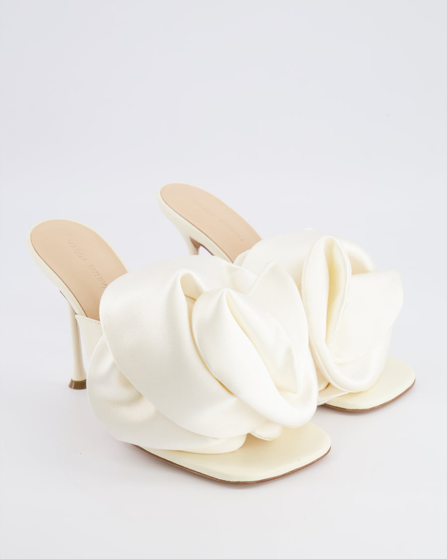 Magda Butrym White Satin Floral Appliqué Heeled Mules Size EU 39