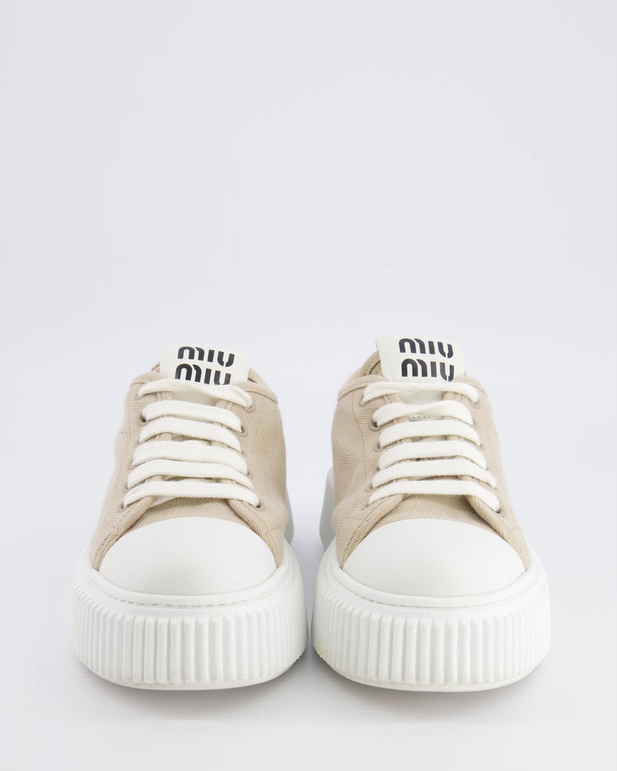 Miu Miu Beige and White Platform Trainers with Logo Details Size EU 39 RRP £730