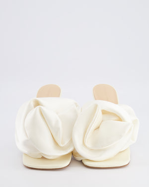 Magda Butrym White Satin Floral Appliqué Heeled Mules Size EU 39