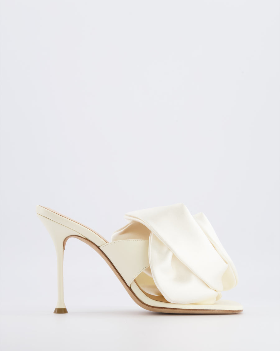 Magda Butrym White Satin Floral Appliqué Heeled Mules Size EU 39