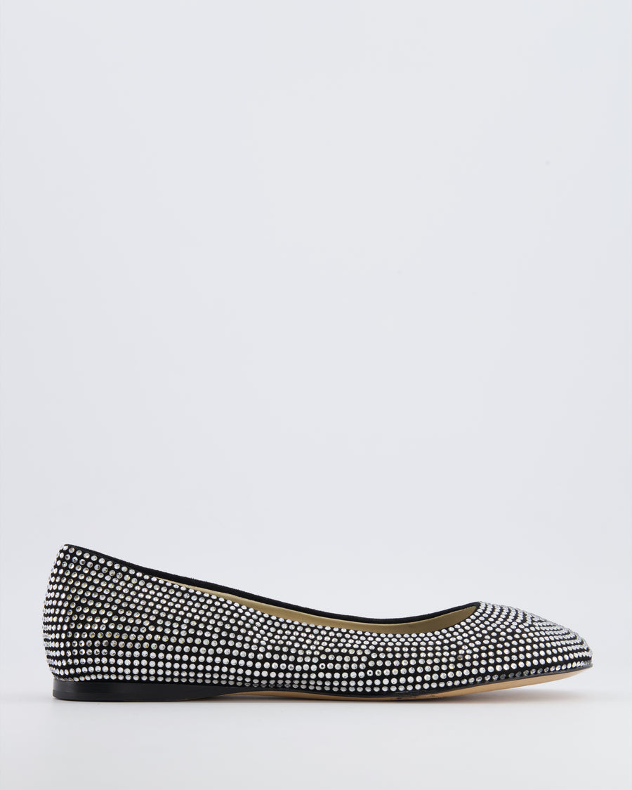 Loewe Black Suede Crystal Embellished Ballet Flats Size EU 39 RRP £1,200