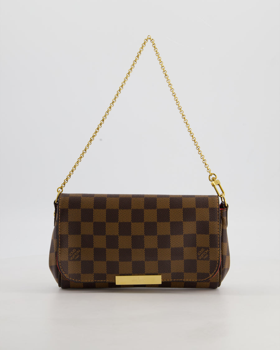 Louis Vuitton Brown Favorite MM Shoulder Bag in Damier Ebene Canvas with Gold Hardware