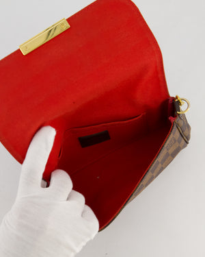 Louis Vuitton Brown Favorite MM Shoulder Bag in Damier Ebene Canvas with Gold Hardware