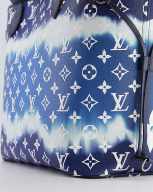 Louis Vuitton Monogram Escale Neverfull MM Tote Bag in Blue and White Tie Dye with Silver Hardware