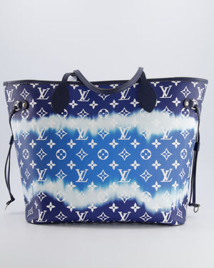 Louis Vuitton Monogram Escale Neverfull MM Tote Bag in Blue and White Tie Dye with Silver Hardware