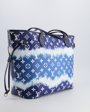 Louis Vuitton Monogram Escale Neverfull MM Tote Bag in Blue and White Tie Dye with Silver Hardware