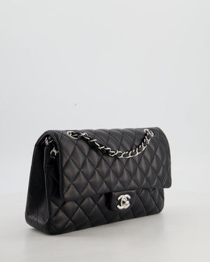 Chanel Black Medium Classic Double Flap Bag in Lambskin Leather with Silver Hardware