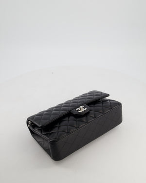 Chanel Black Medium Classic Double Flap Bag in Lambskin Leather with Silver Hardware