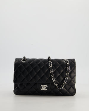 Chanel Black Medium Classic Double Flap Bag in Lambskin Leather with Silver Hardware