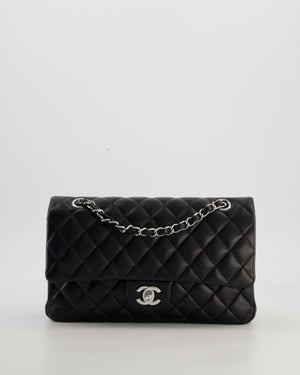 Chanel Black Medium Classic Double Flap Bag in Lambskin Leather with Silver Hardware