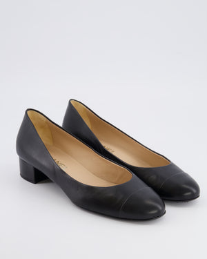 Chanel Black Lambskin Heeled Ballerina Shoes with Pearl Heel Embellishments and Gold CC Logo Details Size EU 39