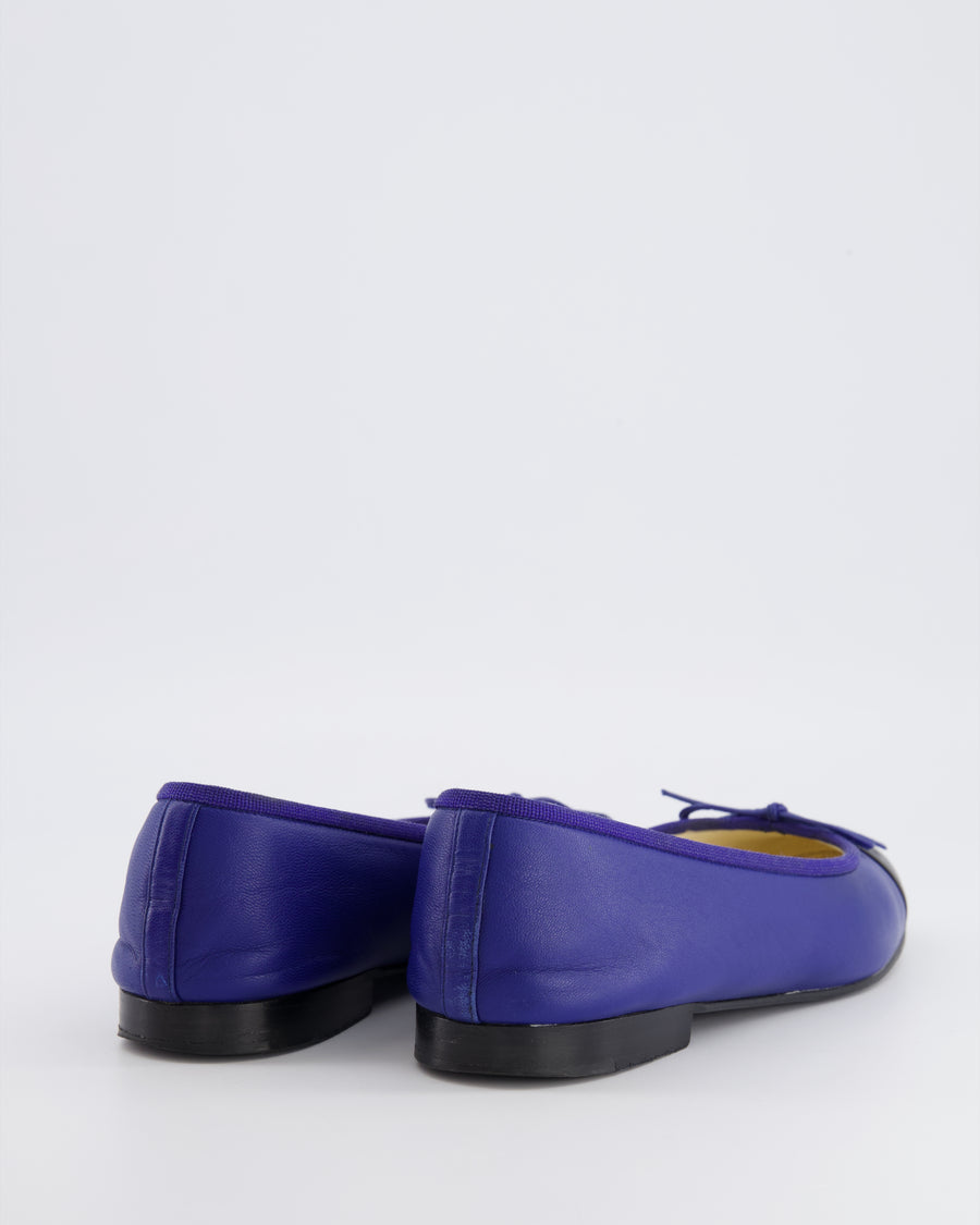 Chanel Blue Ballet Flats with Black Cap-Toe and CC Logo Detail Size EU 39