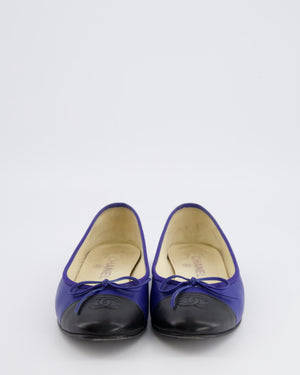 Chanel Blue Ballet Flats with Black Cap-Toe and CC Logo Detail Size EU 39
