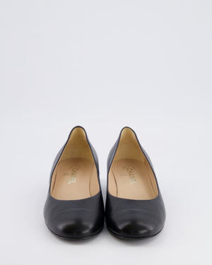 Chanel Black Lambskin Heeled Ballerina Shoes with Pearl Heel Embellishments and Gold CC Logo Details Size EU 39