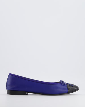 Chanel Blue Ballet Flats with Black Cap-Toe and CC Logo Detail Size EU 39