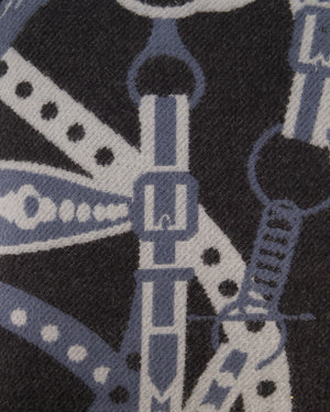 Hermès Blue, Noir and Ecru Ardoise Grand Tralala Pillow Size 50 cm