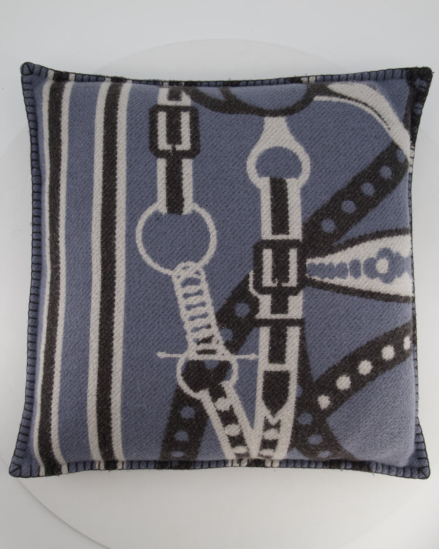 Hermès Blue, Noir and Ecru Ardoise Grand Tralala Pillow Size 50 cm