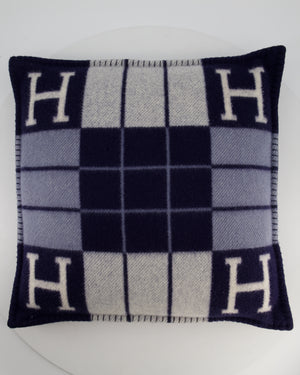 Hermès Avalon III Pillow in Écru, Blue and Gris Foncé