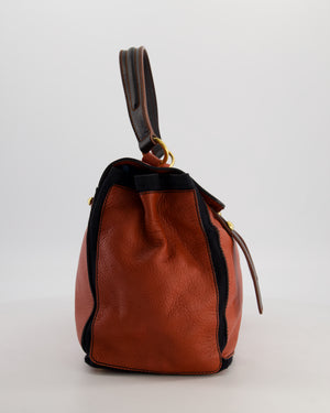 Yves Saint Laurent Vintage Red and Black Muse Two Bag in Grained Cognac Leather and Gold Hardware