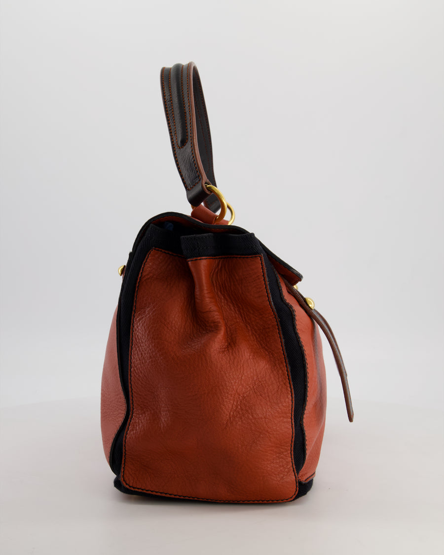 Yves Saint Laurent Vintage Red and Black Muse Two Bag in Grained Cognac Leather and Gold Hardware