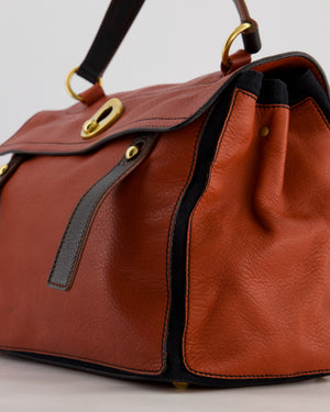 Yves Saint Laurent Vintage Red and Black Muse Two Bag in Grained Cognac Leather and Gold Hardware