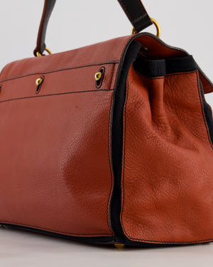 Yves Saint Laurent Vintage Red and Black Muse Two Bag in Grained Cognac Leather and Gold Hardware