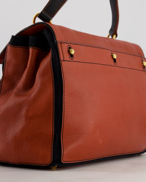 Yves Saint Laurent Vintage Red and Black Muse Two Bag in Grained Cognac Leather and Gold Hardware