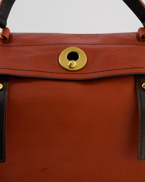 Yves Saint Laurent Vintage Red and Black Muse Two Bag in Grained Cognac Leather and Gold Hardware
