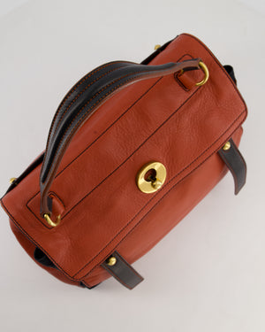 Yves Saint Laurent Vintage Red and Black Muse Two Bag in Grained Cognac Leather and Gold Hardware