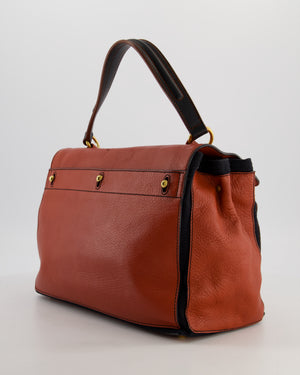 Yves Saint Laurent Vintage Red and Black Muse Two Bag in Grained Cognac Leather and Gold Hardware